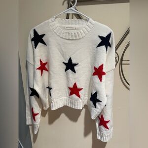 moon & madison White Star Pullover Sweater Red & Navy Stars Cotton Blend Size S